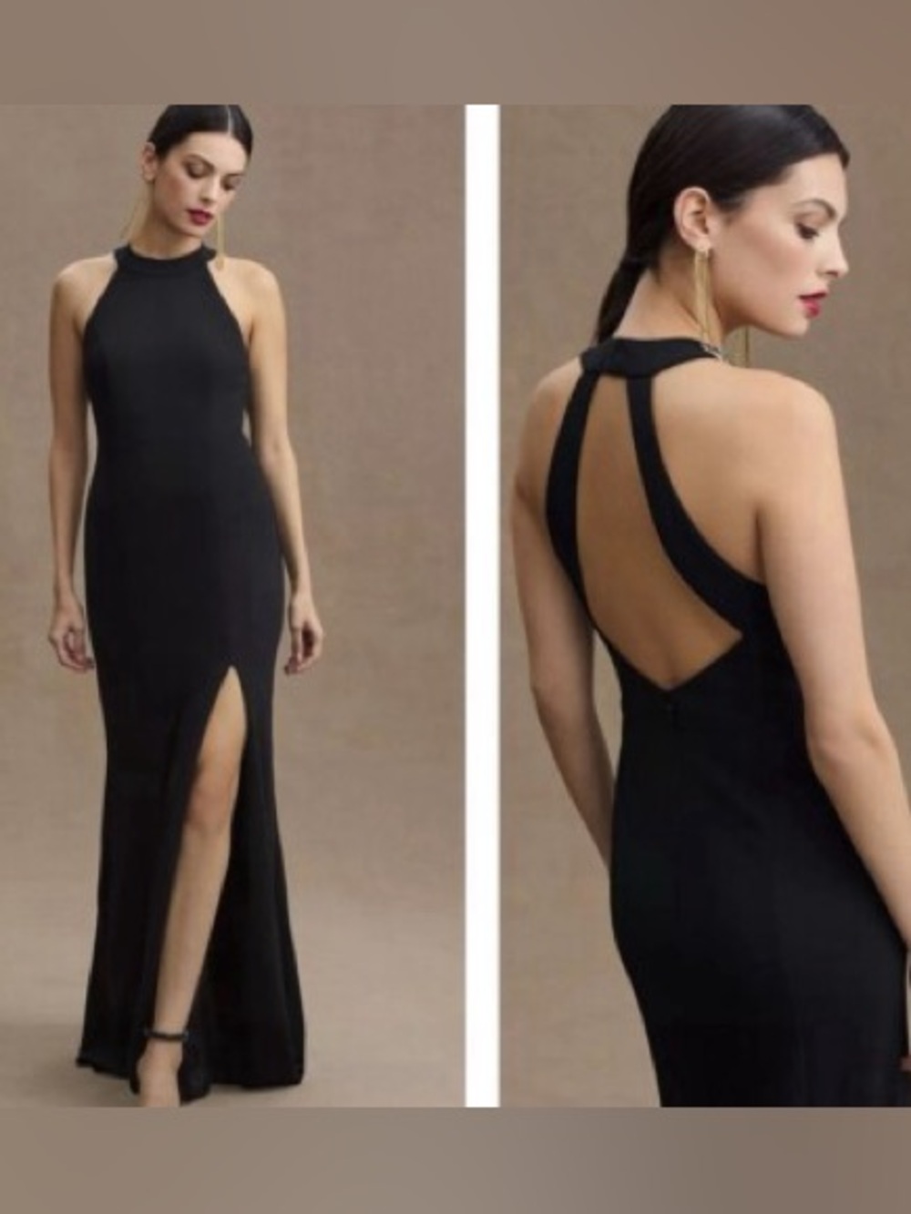 BHLDN Black Halter Open-Back Maxi Dress with Front Slit - Picture 2 of 8